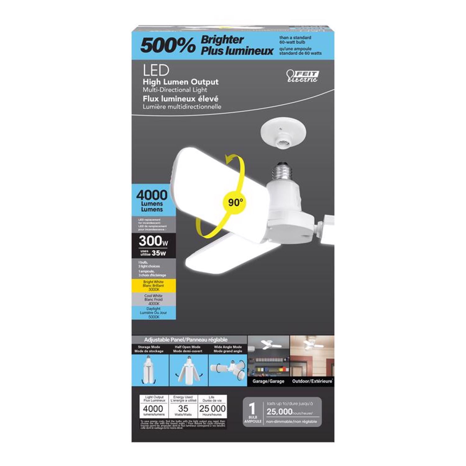 Feit Electric Adjustable White LED Garage Light Bulb 300 Watt Equivalent