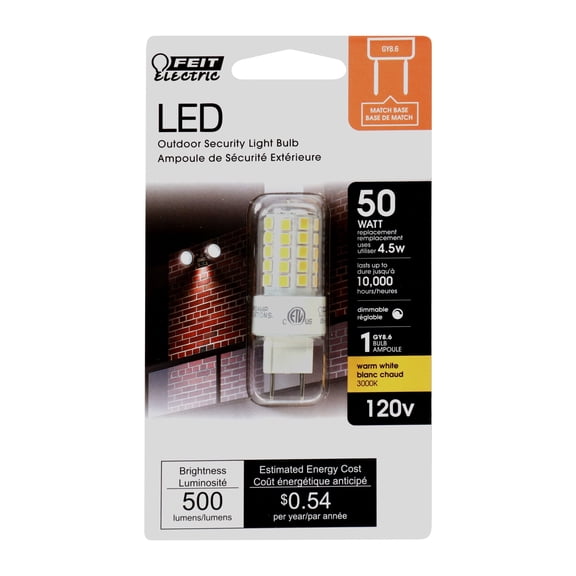 Feit Electric 4.5W (50W Replacement) GY8.6 Base T4 Dimmable LED Bulb, Warm White 3000K, 500 Lumens, 120V