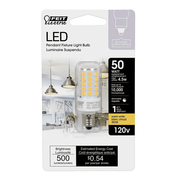 Feit Electric BP50MC/830/LED Dimmable Mini Candelabra LED Bulb, 1 W