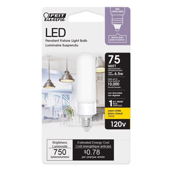 Feit Electric BP75MC/830/LED Tubular LED Bulb, Warm White