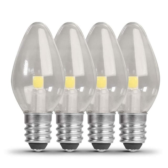 Feit Electric BP7C7/827/LED/4 0.6W 7W Equivalent 30 Lumen Candelabra Base Four LED C7 Night Light Bulb, 2.1"H x 0.9"D, 2700K (Soft White), 4 Piece