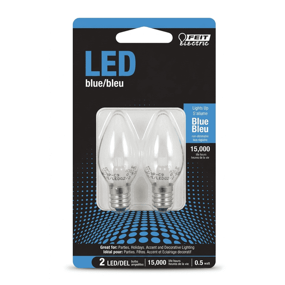 Feit Electric BPC7-B-LEDG2-2 0.5W E12 C7 LED Non-Dimmable Night Light Bulbs, Blue - 2 Count