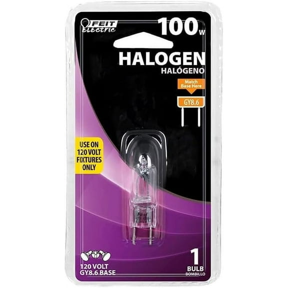 Feit Electric BPQ100/8.6/RP 100-Watt Halogen T4 Light Bulb, Dimmable with GY8.6 Base, Warm White