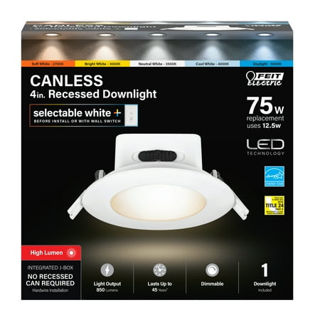 Feit Electric Can-Less 4" inch 12.5 Watt (75W Equivalent) White Recessed Light Color Select 6-Way