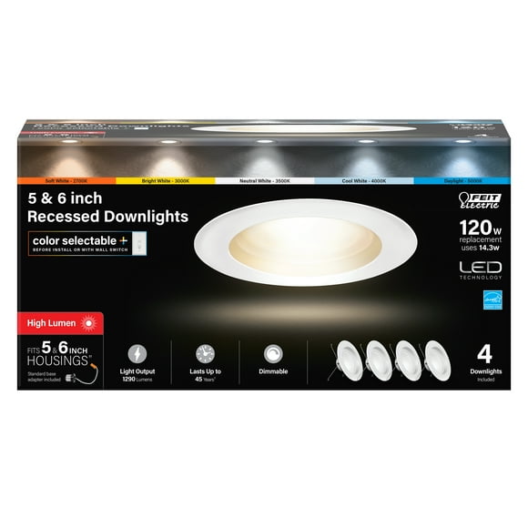 Feit Electric Color Selectable 14.3-Watt(120W Equivalent) 5/6 in. Retrofit Kit Dimmable Recessed Downlight CCT (4 Pack)