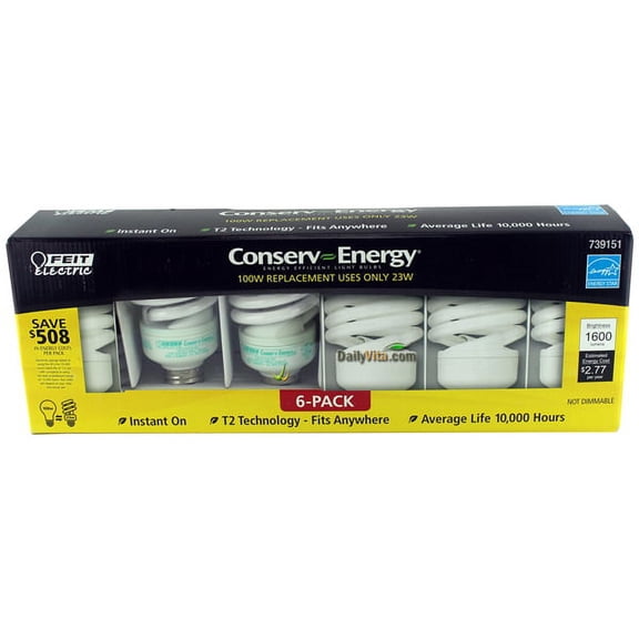 Feit Electric Conserv-energy 100w Equivalent CFL 23-watt Light Bulbs, 6-pack