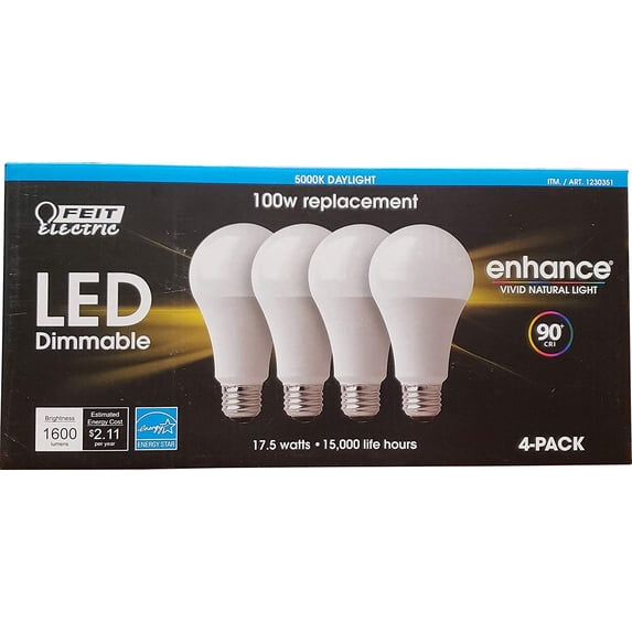 Feit Electric Enhance 5000K Daylight 4-Pack LED Dimmable 17.5W 100W Replacement