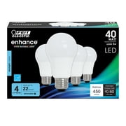 Feit Electric Enhance LED 5 Watts (40W Equivalent) 5K Daylight Bulbs, A19, Med E26 Base, Dim 4-pack