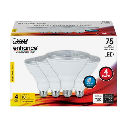 Feit Electric Enhance LED 8.3 Watts (75W Equivalent) Bright White PAR38, E26, Non-Dimmable (4 Pack)