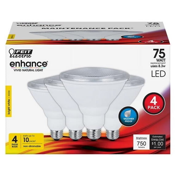 Feit Electric Enhance LED 8.3 Watts (75W Equivalent) Bright White PAR38, E26, Non-Dimmable (4 Pack)