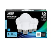 Feit Electric Enhance LED 8.8W (60W Equivalent) Daylight General Purpose Light Bulbs, A19 Bulb Shape, E26 Medium Base, 5000K, Dimmable (4-Piece)