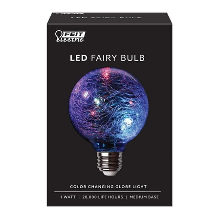 Feit Electric Fairy LED 1 Watt RGB Crackle Glass Light Bulb, G25, Medium (E26) Base, Non-Dimmable
