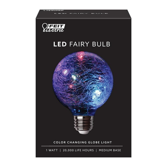 Feit Electric Fairy LED 1 Watt RGB Crackle Glass Light Bulb, G25, Medium (E26) Base, Non-Dimmable