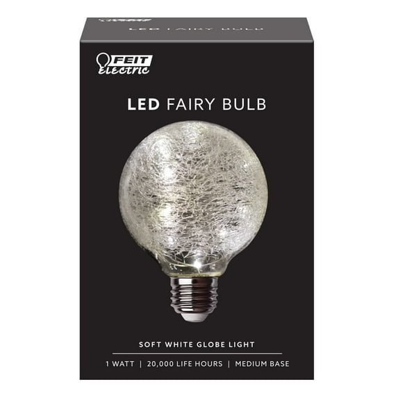 Feit Electric Fairy LED Light Bulb 1 Watt Soft White Med G25 Size, Crackle Glass, Non-Dimmable Type