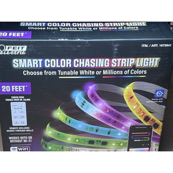 Feit Electric Indoor/Outdoor 20ft USB Powered Smart Color, Chasing App & Remote Control LED Strip Light