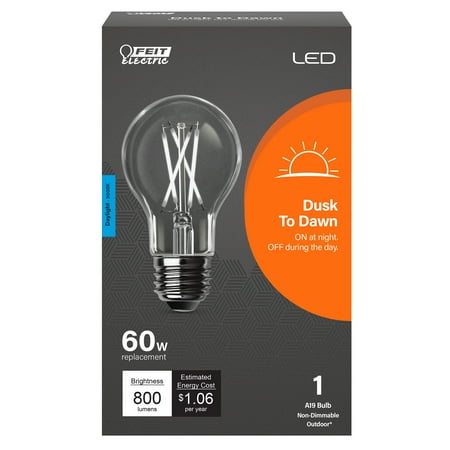 Feit Electric Dimmable LED 8.8W (60W Equiv.) Daylight 5K Dusk to Dawn A19 Clear Medium E26 Base