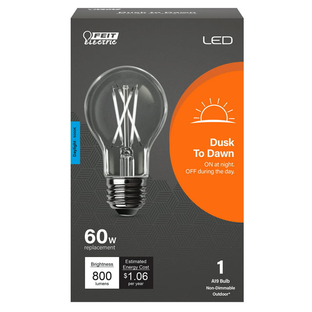 Feit Electric Intellibulb LED 8.8W (60W Eq) Daylight Dusk to Dawn Light Bulb, A19, E26 Med Base, Dim