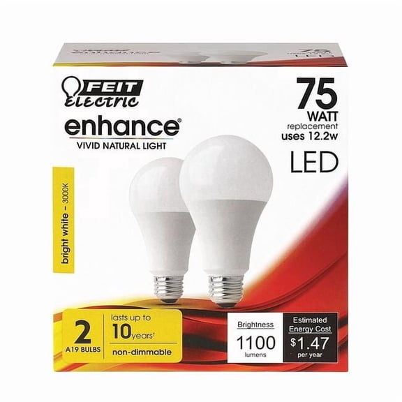 LED,12.2 W,A19,Medium Screw (E26),PK2 OM75/930CA10K/2