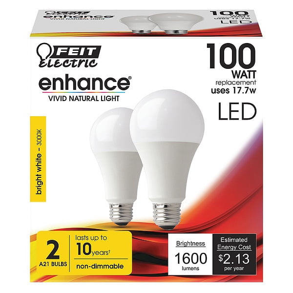 Feit Electric 100W Equivalent Soft White Dimmable LED Bulb 2-Pack