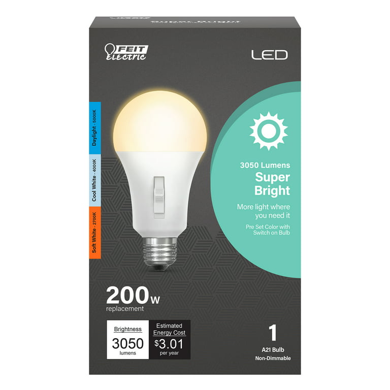 Feit Electric LED Watt (200 Watt Eq.) Color Selectable Light Bulb, A21, Medium Base, Non-Dimmable Walmart.com