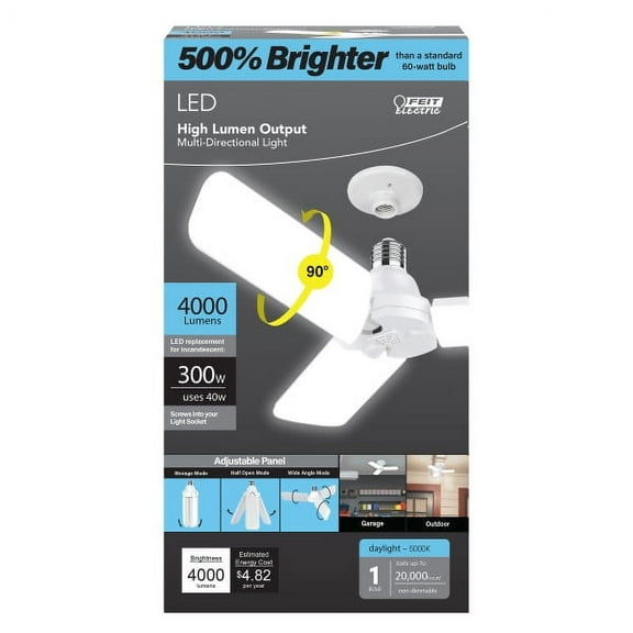 Feit Electric LED 40W (300W Equiv) Daylight White Multi-Directional Panel Garage Light E26 Bulb