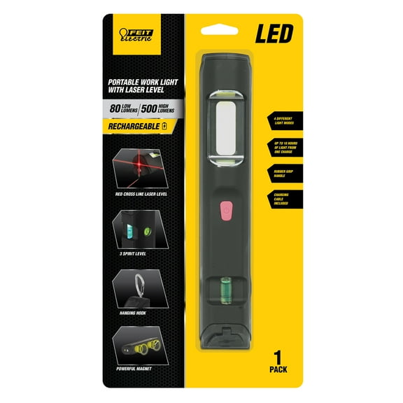 Feit Electric LED 5W Daylight 500 Lumens of brightness Rechargeable Work Light with Laser Level