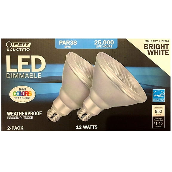 Feit Electric LED Spotlight Par38 Dimmable 2Pk Bright White Indoor/Outdoor