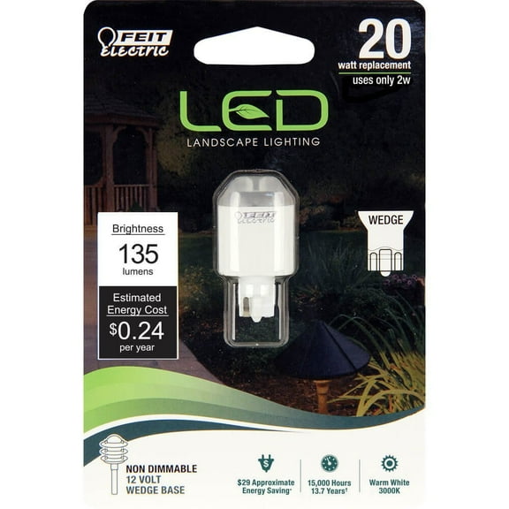 Feit Electric LVW18/LED 20-Watt Equivalent 135 Lumen Non-Dimmable Wedge Base 12 Volt LED Landscape Light Bulb
