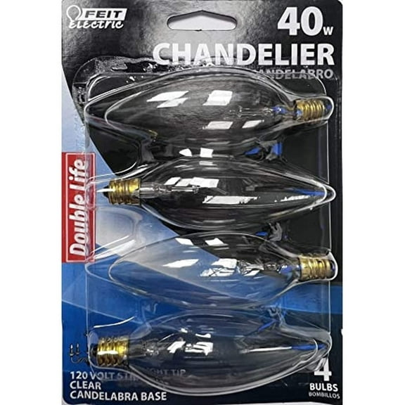 Feit Electric Light Bulbs 40 Watt Straight - Torpedo Chandelier Incandescent Bulb E12 (Candelabra) Soft White 4 Pk