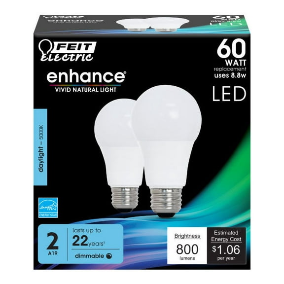 Feit Electric OM60DM/950CA/2 A-Line LED Bulbs, 9.5 Watts, 120 Volts