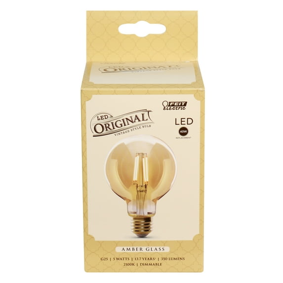 Feit Electric Original Vintage LED 5W (40 Watts Equiv.) Soft White Light Bulb, G25, E26, Dimmable