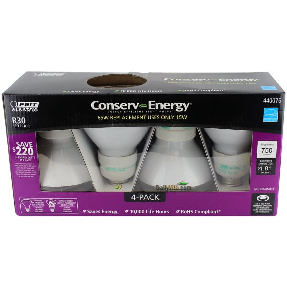 Feit Electric R30 Reflector 65W Replacement Bulb, Uses 15W - 4-Pack ...
