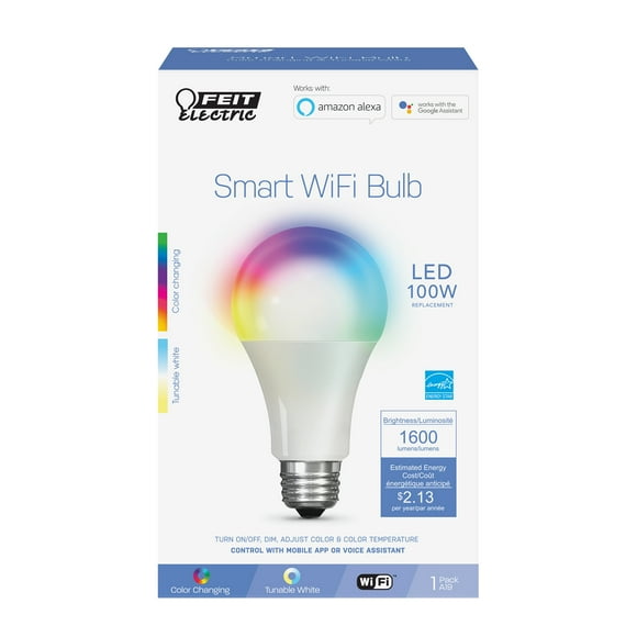 Feit Electric Smart LED 17.7 Watt (100 Watt Eq.) Color Changing/Tune White Bulb, A21, E26, Dim 0.3lb