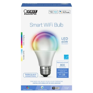 Feit Electric Smart LED 9 Watt (60 Watt Eq.) Color Changing/Tunable White Light Bulb, A19, E26, Dimmable