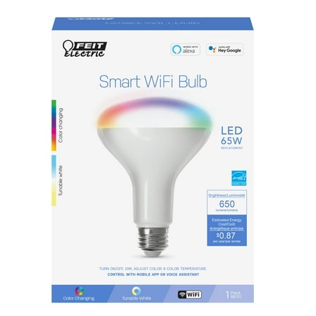 Feit Electric Smart LED Bulb 7.2W (65W Equivalent) Tunable White, BR30, Med E26 Base, Dimmable Light Bulb