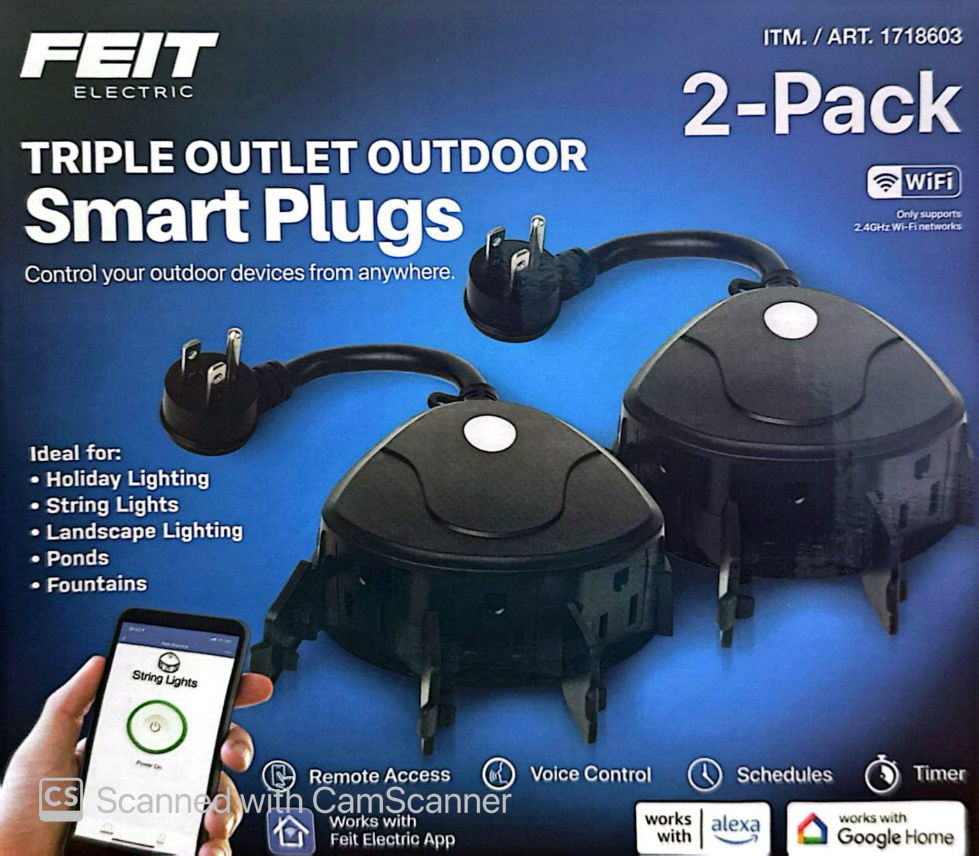 Black Triple Outlet Outdoor Smart Plug 2-Pack with Voice Control