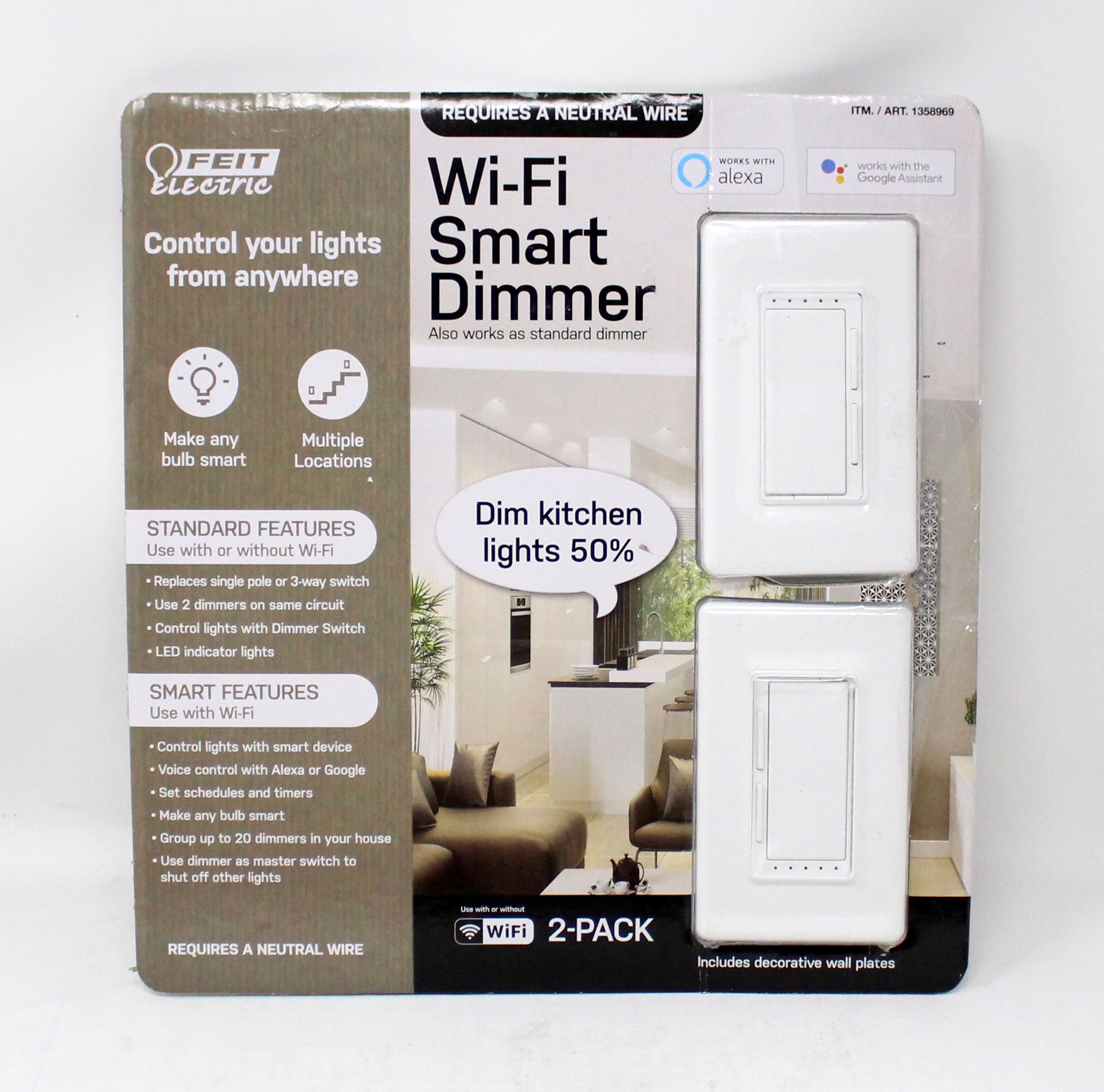 Feit Electric Wi-Fi Smart Dimmer Switch W/ or W/o Wifi