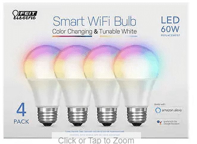 Feit Electric WiFi LED Smart Bulbs 60W Replacement, 4-Pack Color Changing