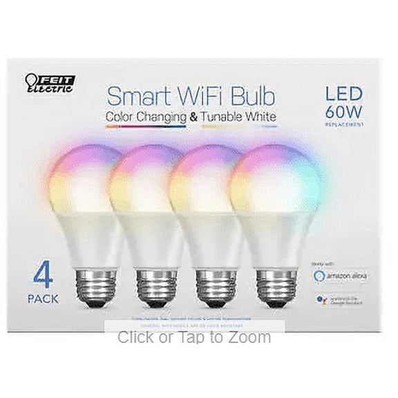 Feit Electric WiFi LED Smart Bulbs 60W Replacement, 4-Pack Color Changing
