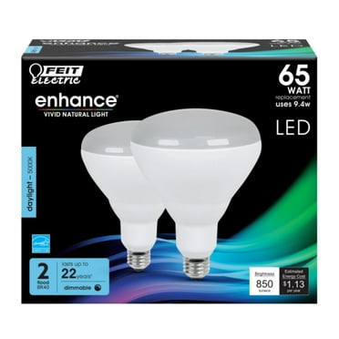 Feit Enhance 9.4-Watt (65-Watt Equivalent) BR40 LED Bulb Daylight (5000 K) E26 (Medium Base) 2 Pack