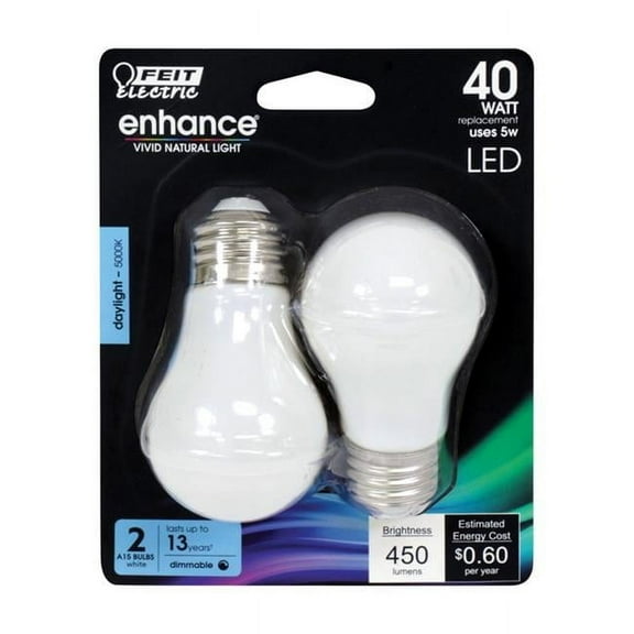 Feit Enhance A15 E26 (Medium) Filament LED Bulb Daylight 40 Watt Equivalence 2 pk
