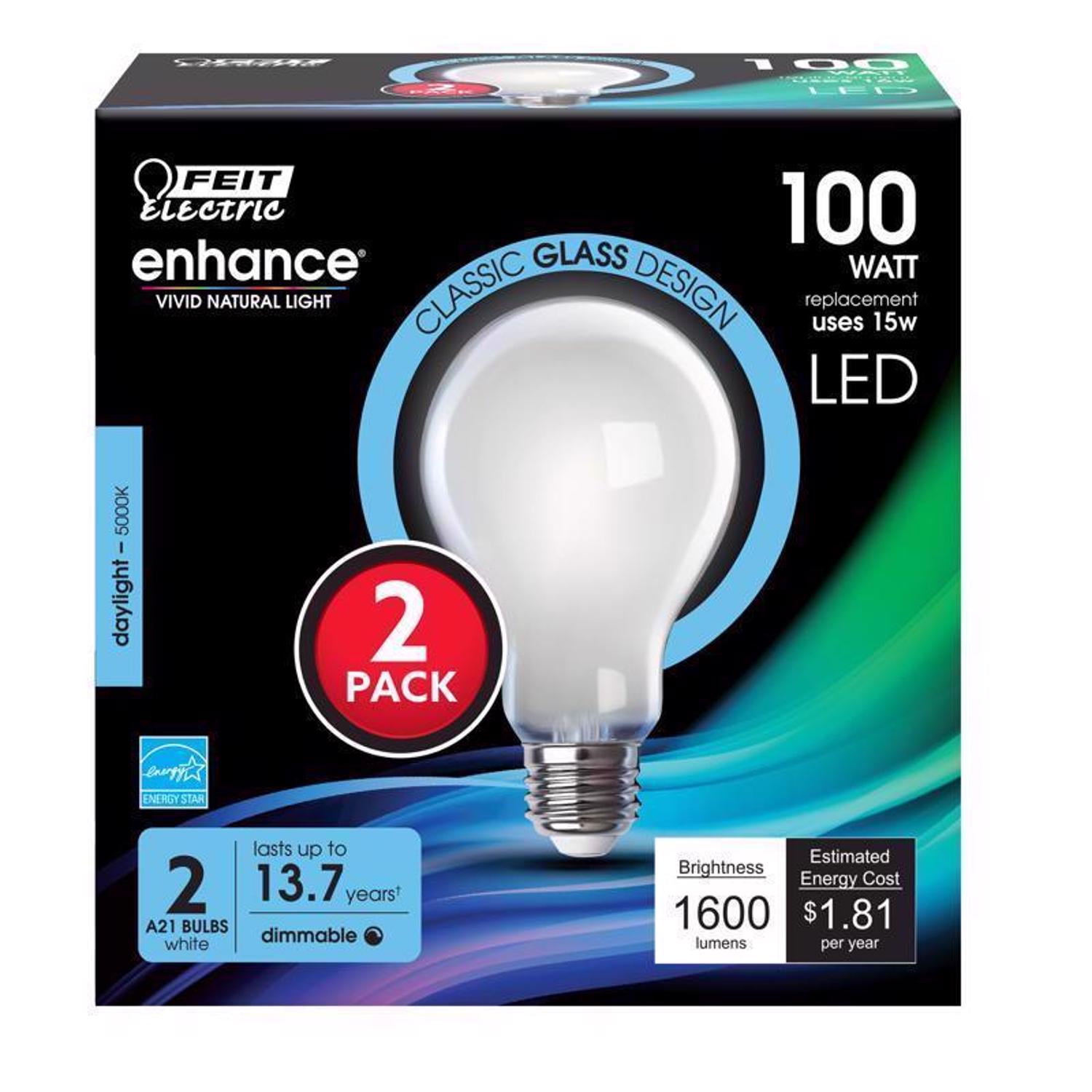 Feit Electric Frosted White Dimmable LED Light Bulbs, 2 Pack