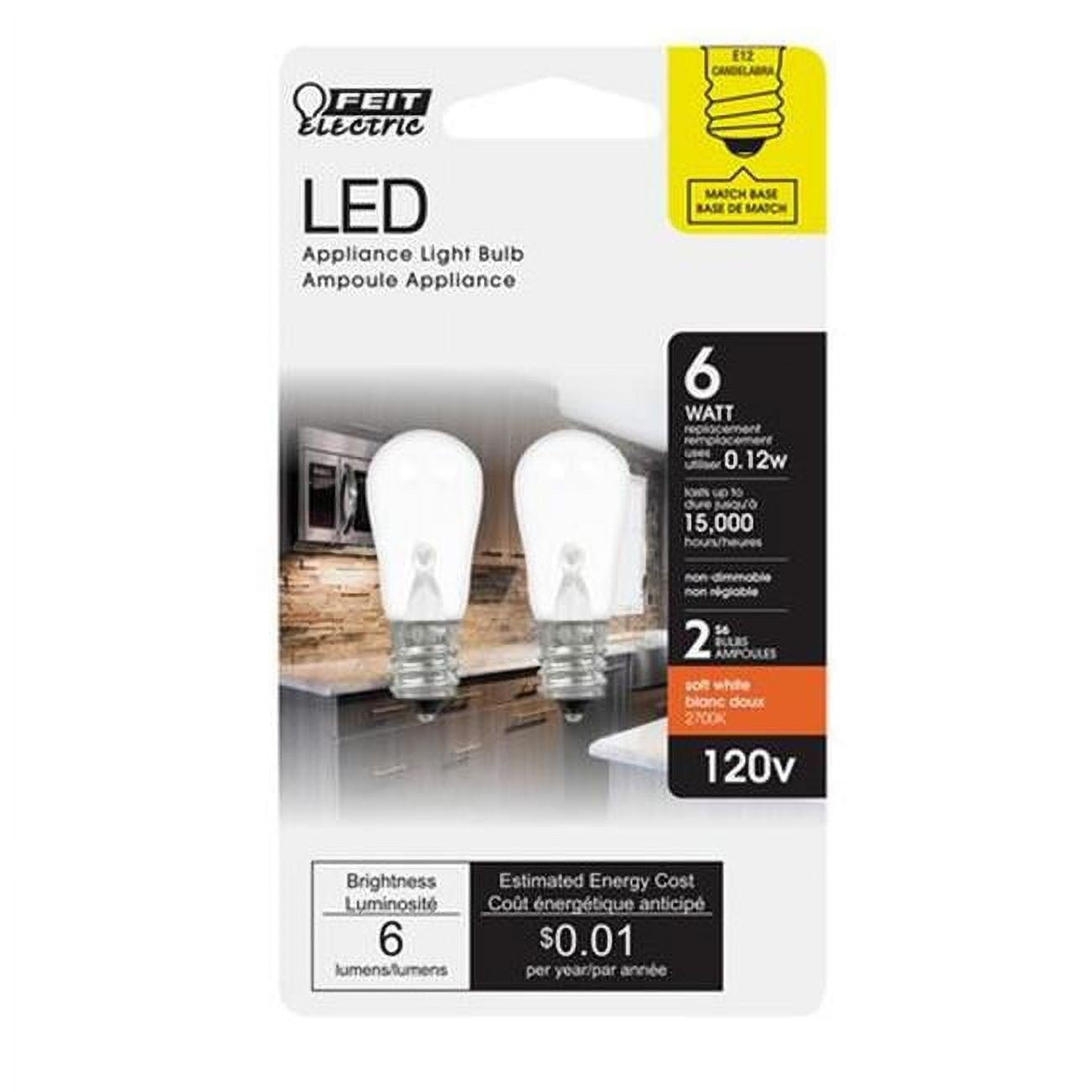 Feit Electric Soft White S6 E12 LED Bulb 2-Pack
