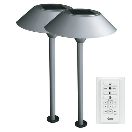 Feit OneSync Landscape Nickel Solar LED Pathway Light Starter Kit, 2 lights plus Remote