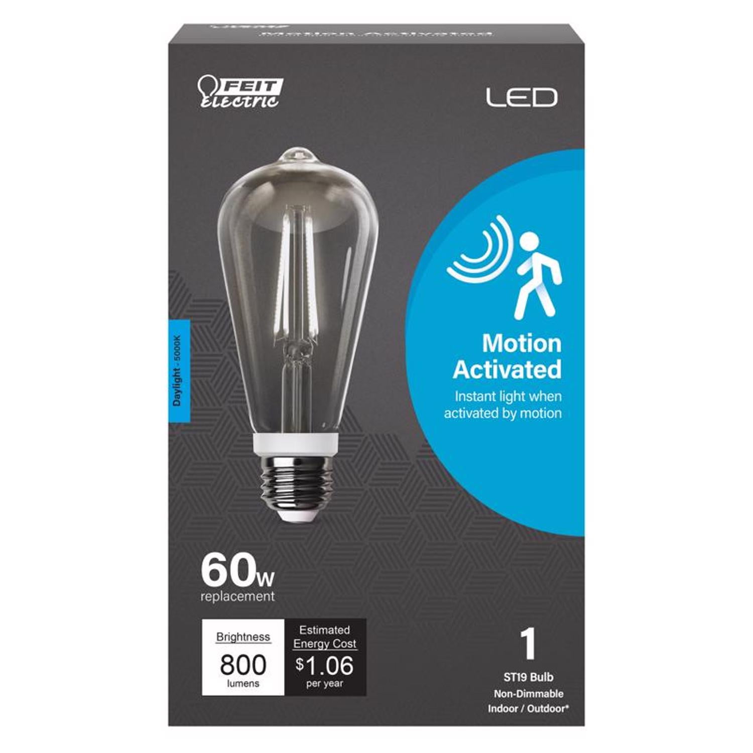Feit Electric ST19 LED Motion Activated Bulb, 60W Equivalence, Dimmable ...