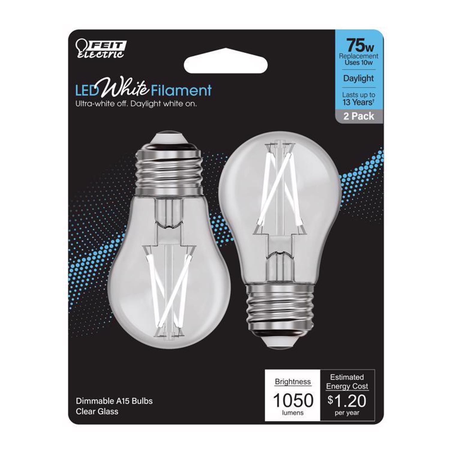 Feit White Filament A15 E26 (Medium) Filament LED Bulb Daylight 75 Watt Equivalence 2 pk