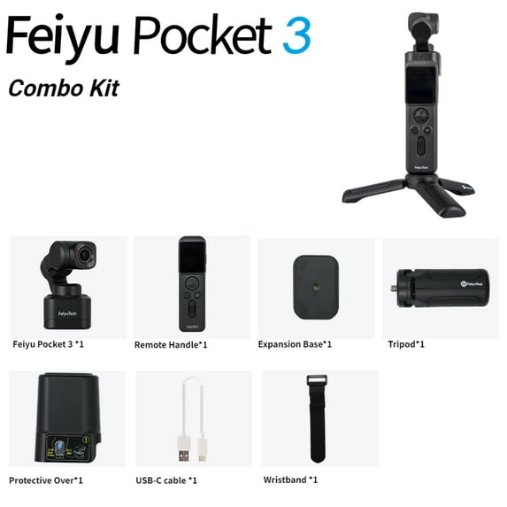 FeiyuTech Feiyu Pocket 3 Kit Cordless Detachable 3-Axis Stabilizer Gimbal Camera 4K60fps Footage Magnetic Attach AI Tracking