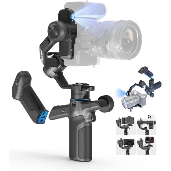 FeiyuTech SCORP Mini 3 Pro 3-Axis Gimbal Camera Stabilizer, 4.4lb Payload, AI Tracking, Detachable Handle