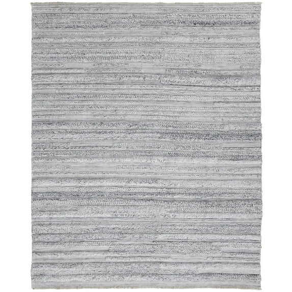 Feizy Alden Transitional Stripes, Gray/Silver/Ivory, 8' x 10' Area Rug Stain Fade Resistant Handmade Casual Solid Floor Rug for Living room Bedroom