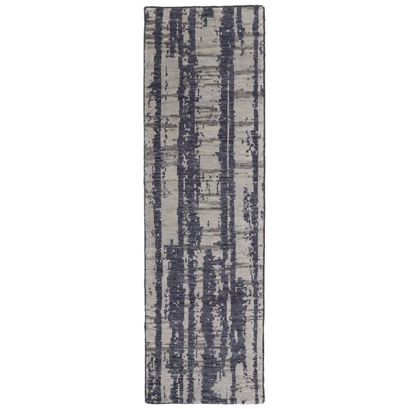 Feizy Altmar Modern Abstract, Blue/Gray/Taupe, 2'6" x 8' Runner Stain Resistant Kid Friendly Handmade Bohemian & Eclectic Stripes Design Carpet for Living Dining Bed Room